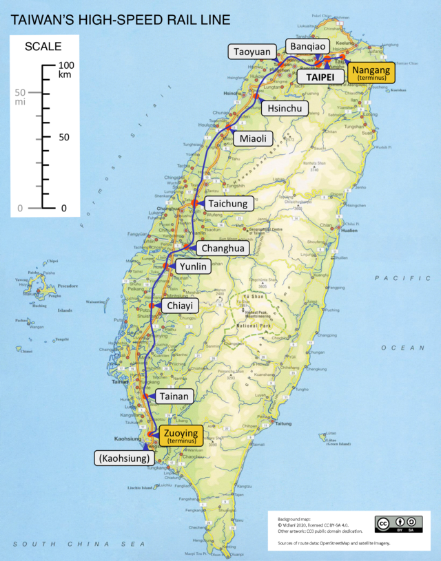 Carte du réseau HSR Taiwan