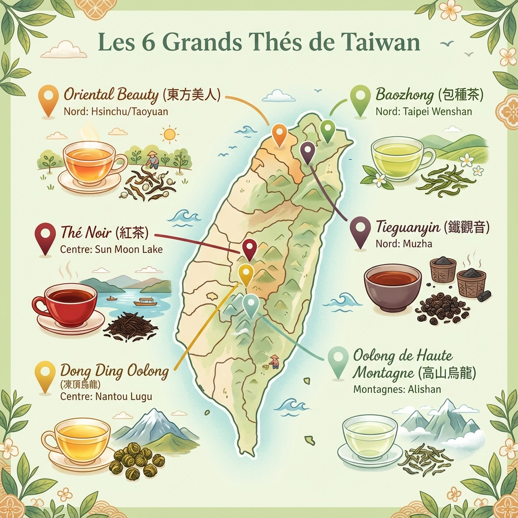 Carte des 6 grands thés de Taiwan